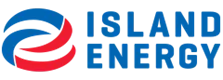 Island Energy logo with red and blue swirl symbol on the left and bold blue text on the right.