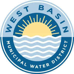 West Basin Municipal Water District logo featuring a rising sun above stylized water waves, enclosed in a circular badge with the organization’s name.