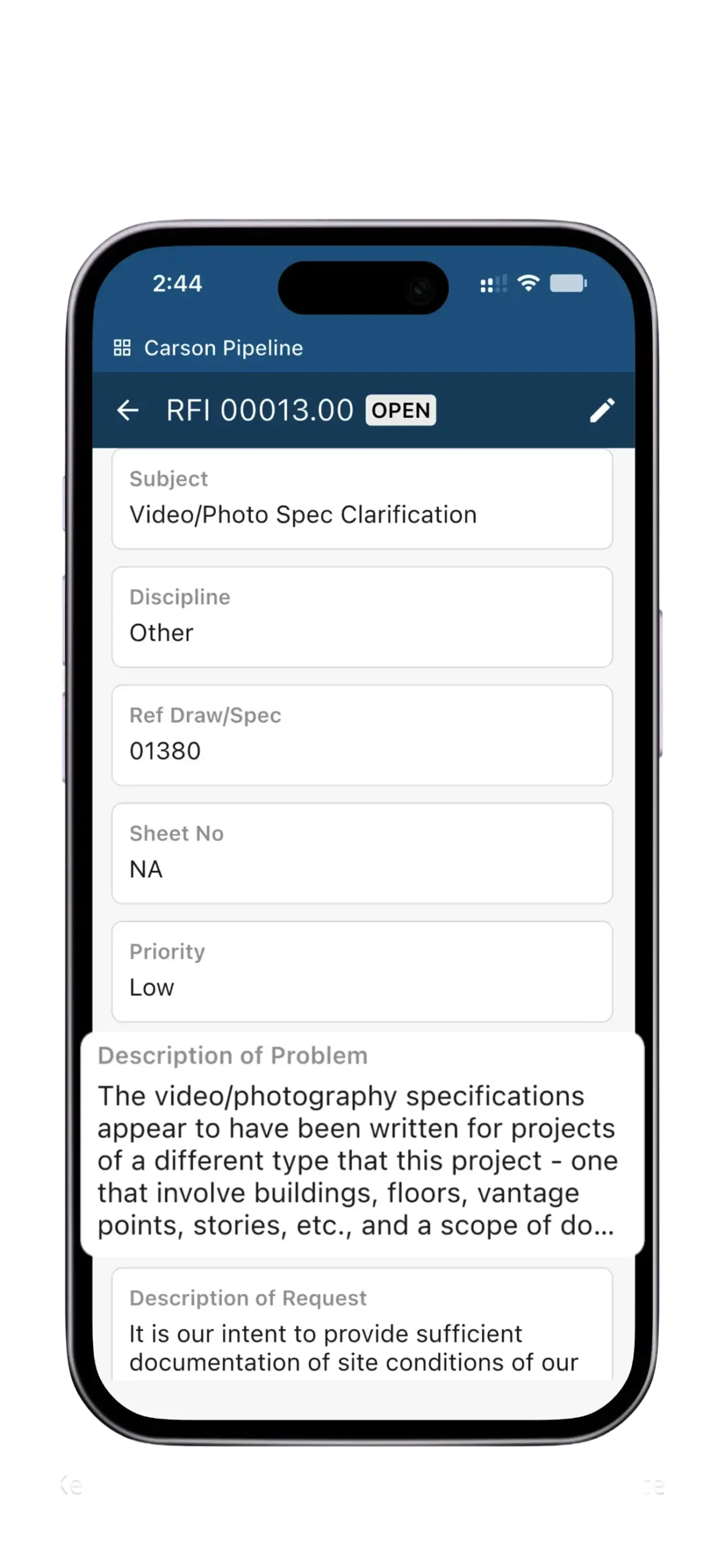 rfi video photo spec clarification