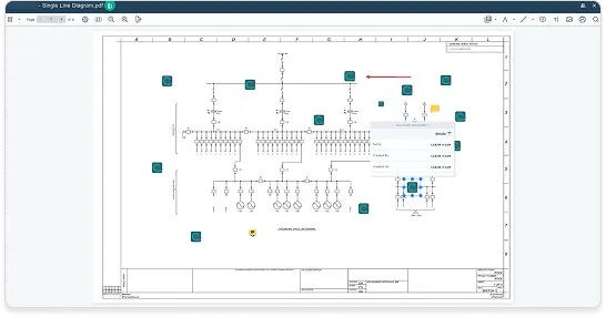 Single line electrical diagram displayed in a PDF viewer with equipment symbols and schematic connections
