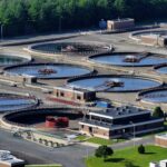 Aerial view of a sewage treatment plant