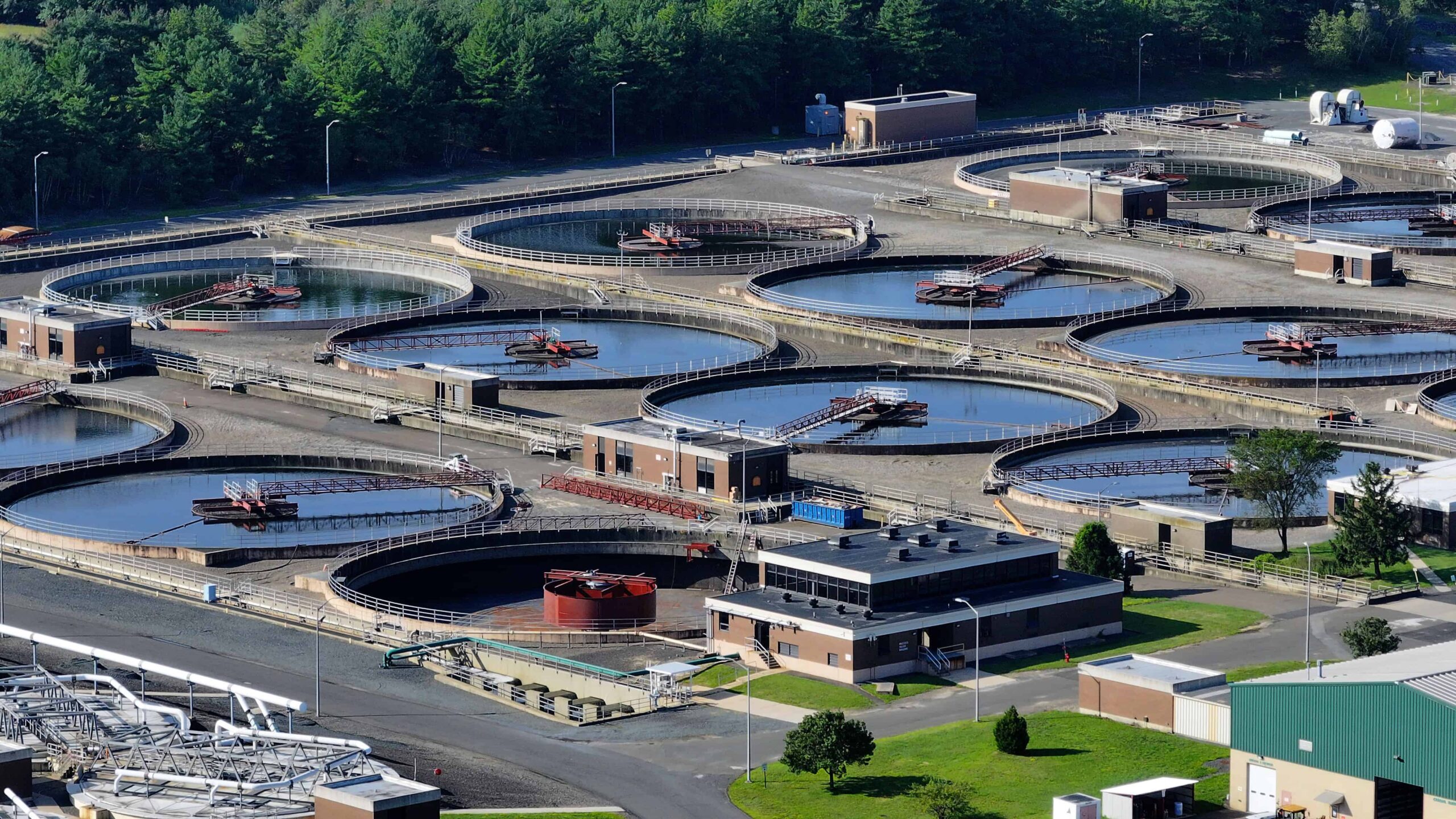 Aerial view of a sewage treatment plant